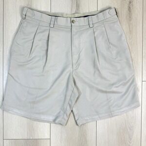 Grand Slam Men's 36 Pleated Golf Shorts Beige Polyester Logo Penguin‎ Embroidery